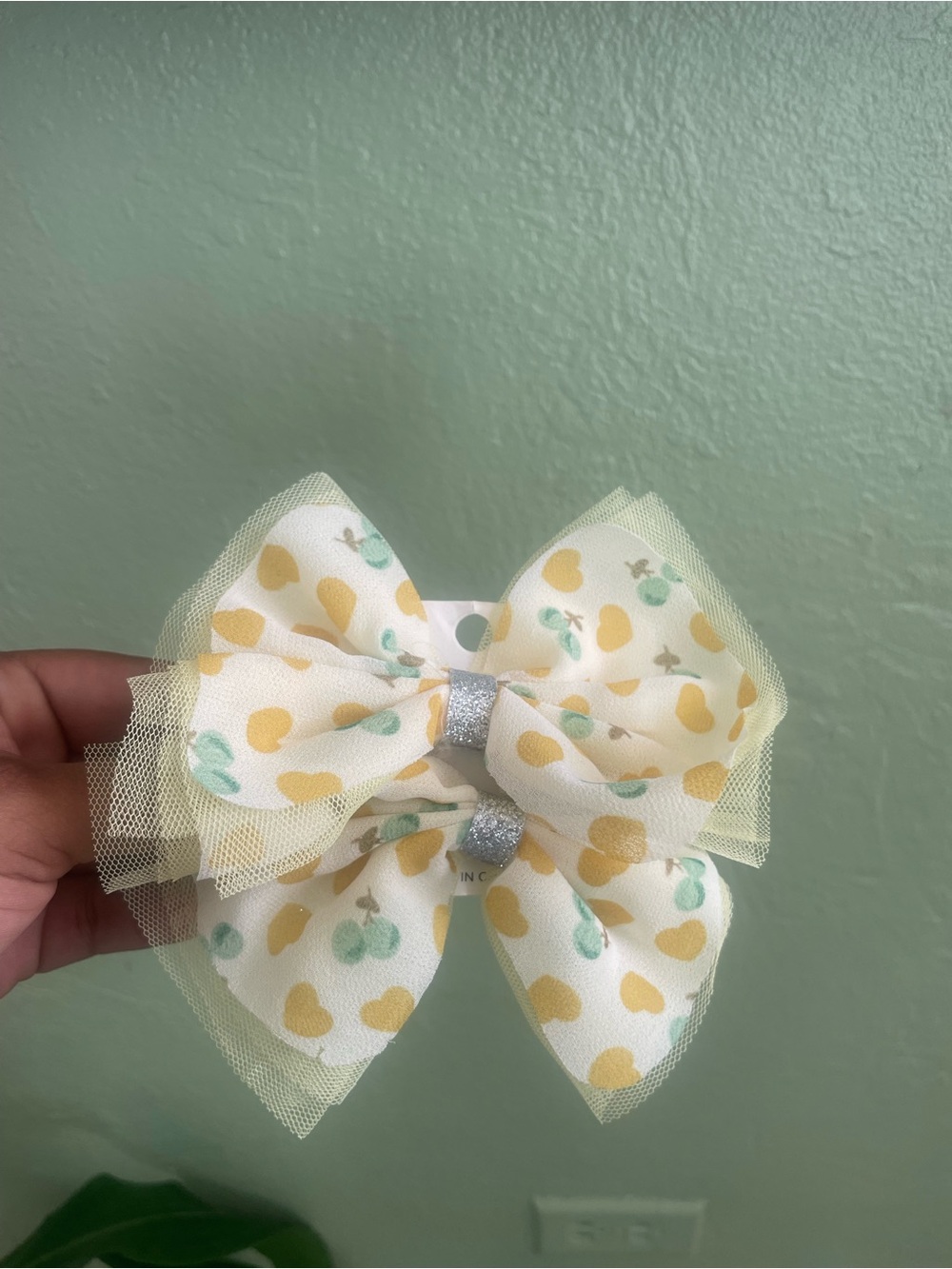 Yellow Heart & Mint Bow Hair Clip for Kids